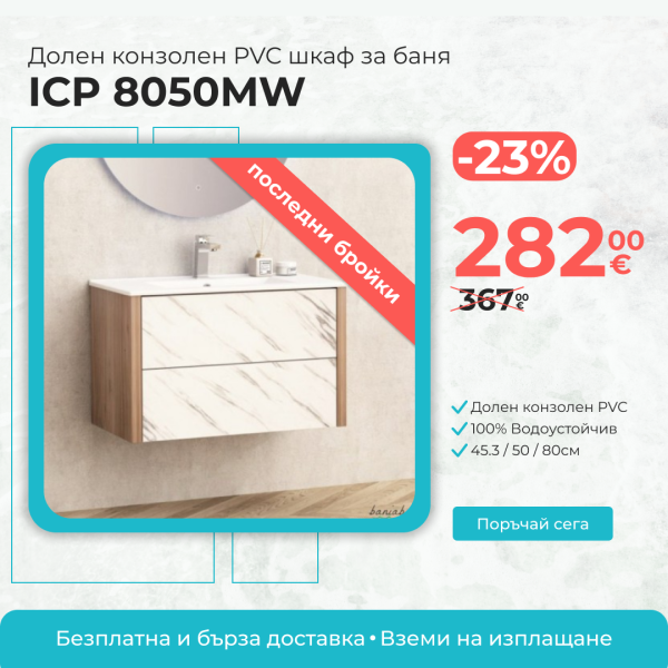 Долен конзолен PVC шкаф за баня ICP 8050MW