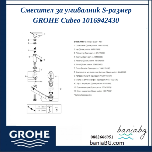 Смесител за умивалник S-размер GROHE Cubeo 1016942430