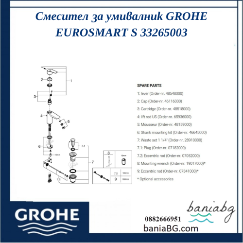 Смесител за умивалник GROHE EUROSMART S 33265003 с хромирано покритие
