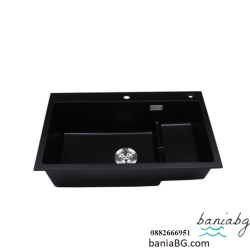 Кухненска мивка с помощно корито Cascada, Гранит, 80 х 49 х 22 см, Черен