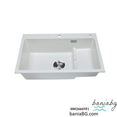 Бяла гранитна кухненска мивка Cascada с помощно корито – 80/49/22