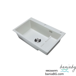 Кухненска мивка с помощно корито Cascada, Гранит, 80/49/22, Бял