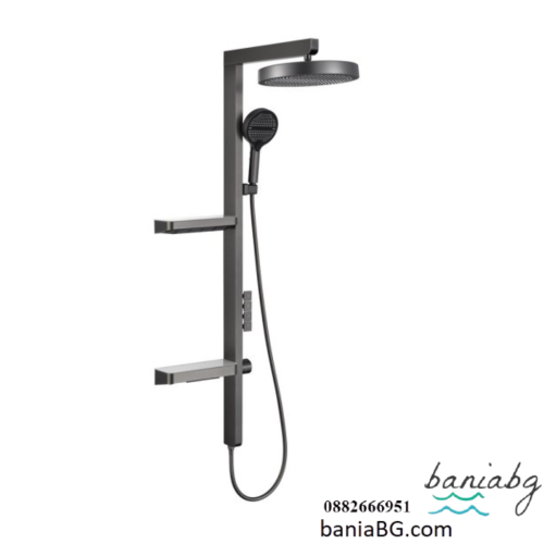 Месингов душ комплект Oval Gun Grey с термостат