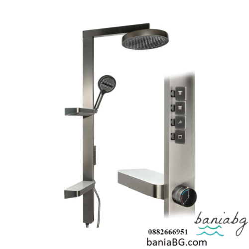 Месингов душ комплект Oval Gun Grey с термостат