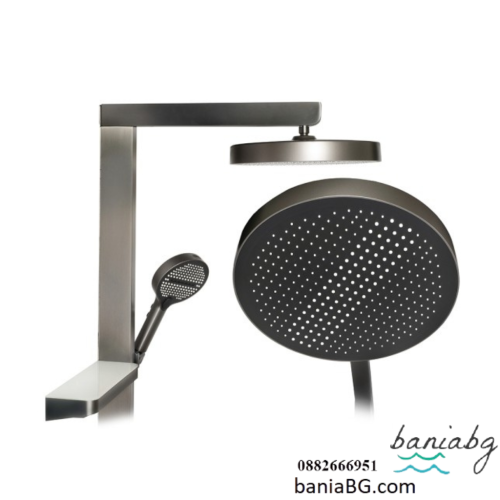 Месингов душ комплект Oval Gun Grey с термостат