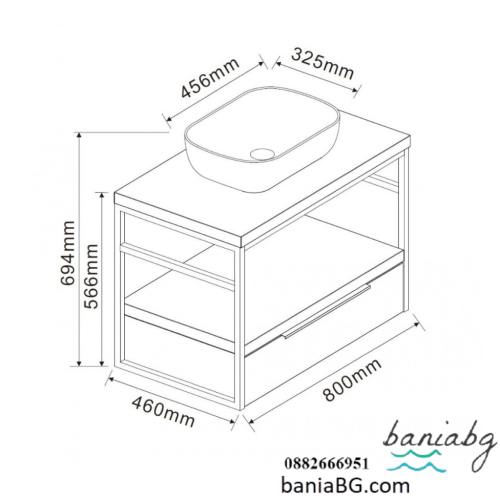 Долен конзолен шкаф за баня ICP 8056-039 КОМО + 887BLACK