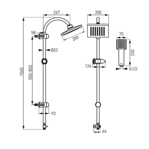 Душ комплект FERRO NP22-BL – черен мат