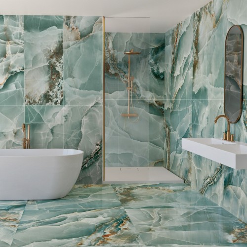 Гранитогрес 60/120 Fluid Aqua – Varmora – гранитогрес в аква тонове с гланцова повърхност