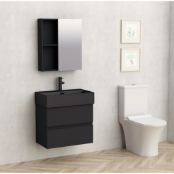Долен конзолен шкаф за баня Inter Ceramic 5845B + УМИВ. 6036MB – черна елегантност