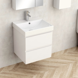 Долен конзолен шкаф за баня Inter Ceramic 6038-50W+УМИВ. 5953W-51CM AKADIA-50 – компактно и удобно решение