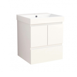 Долен конзолен PVC шкаф Inter Ceramic 9048-50W+УМИВ. 5953W-51CM – стилен избор за компактни пространства