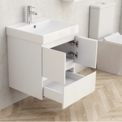 Долен конзолен PVC шкаф Inter Ceramic 9048-50W+УМИВ. 5953W-51CM – стилен избор за компактни пространства