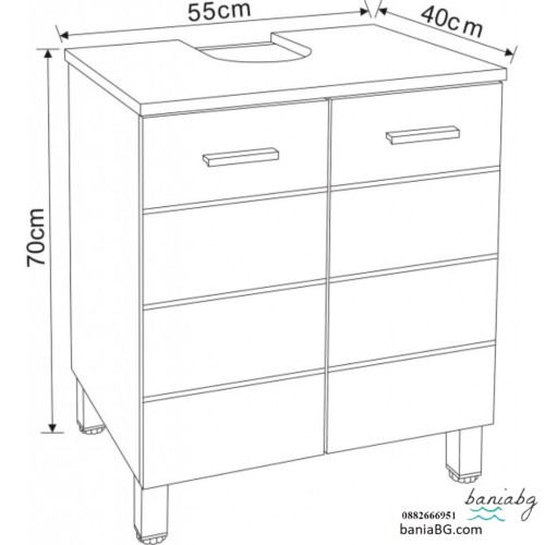 Долен стоящ PVC шкаф за баня ICP 5077 без умивалник