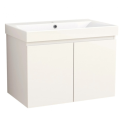 Долен конзолен PVC шкаф за баня Inter Ceramic 5155-75W+УМИВ. 5953W-76CM  ALDENE-75 – функционално и елегантно решение в бяло