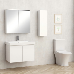 Долен конзолен PVC шкаф за баня Inter Ceramic 5155-75W+УМИВ. 5953W-76CM  ALDENE-75 – функционално и елегантно решение в бяло