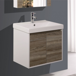 Долен конзолен PVC шкаф за баня Inter Ceramic ICP 6055 WOODEN - дървесен дизайн и удобство