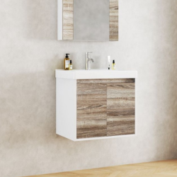 Долен конзолен PVC шкаф за баня Inter Ceramic ICP 6055 WOODEN - дървесен дизайн и удобство