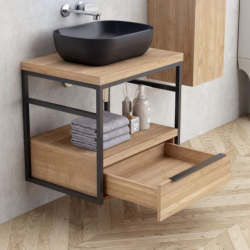 Долен конзолен шкаф за баня Inter Ceramic ICP 6056-039 КОМО + 887BLACK – елегантно решение за стилна баня