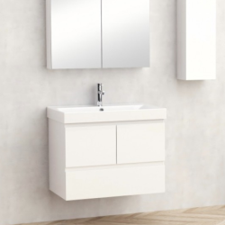 Долен конзолен PVC шкаф за баня Inter Ceramic 9048-75W+УМИВ. 5953W-76CM AMBROGIO-75 – функционално и елегантно решение в бяло