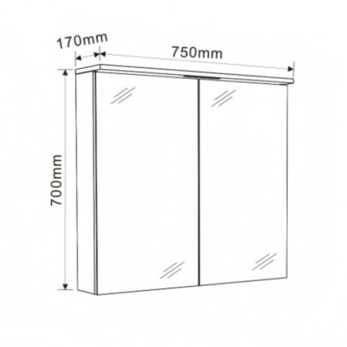 Горен огледален шкаф за баня Inter Ceramic 6019-75 ANIELA-75