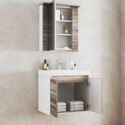 Комплект мебели за баня Inter Ceramic ICP 6055 WOODEN + ICMC 6013-70 - Стилно и практично решение с дървесен ефект