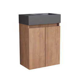 Долен конзолен PVC шкаф Inter Ceramic 4242WOODEN к-кт с умивалник - стилен PVC комплект за вашия дом
