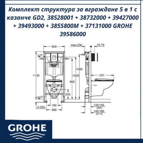 Комплект структура за вграждане 5 в 1 с казанче GD2, 38528001 + 38732000 + 39427000 + 39493000 + 3855800M + 37131000 GROHE 39586000