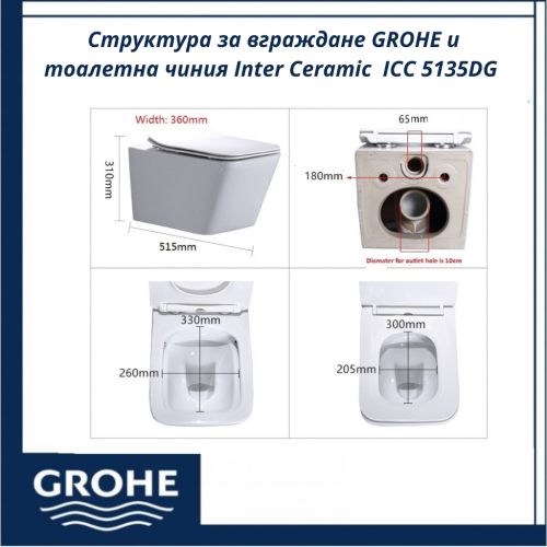 Структура за вграждане GROHE и тоалетна чиния Inter Ceramic  ICC 5135DG
