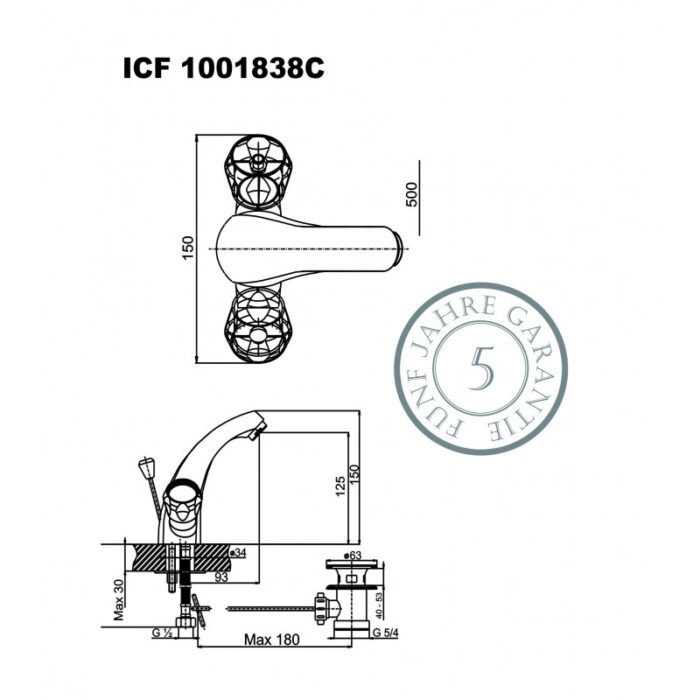 Смесител за умивалник ICF 1001838  КЛИЕР - Image 2