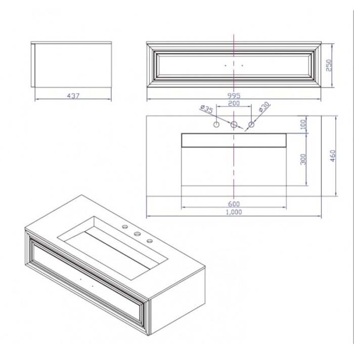 Долен конзолен PVC шкаф за баня Inter Ceramic ICP 10025 / 38416  – качествен шкаф за баня с конзолен монтаж - Image 3
