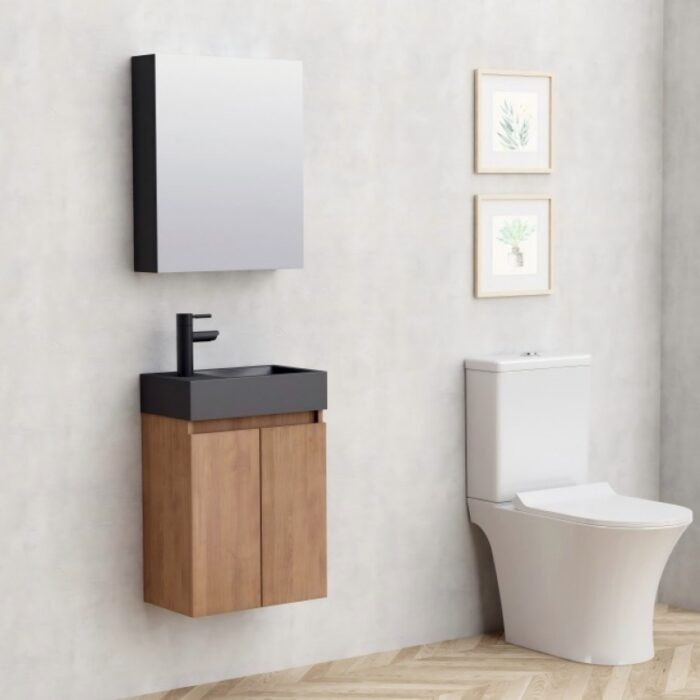 Долен конзолен PVC шкаф Inter Ceramic 4242WOODEN к-кт с умивалник - стилен PVC комплект за вашия дом - Image 2