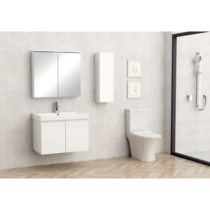 Долен конзолен PVC шкаф за баня Inter Ceramic 5155-75W+УМИВ. 5953W-76CM ALDENE-75 – функционално и елегантно решение в бяло - Image 3
