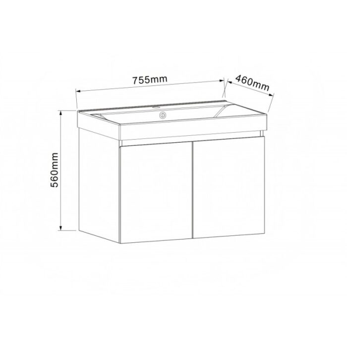 Долен конзолен PVC шкаф за баня Inter Ceramic 5155-75W+УМИВ. 5953W-76CM ALDENE-75 – функционално и елегантно решение в бяло - Image 4