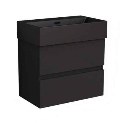 Долен конзолен шкаф за баня Inter Ceramic 5845B + УМИВ. 6036MB – черна елегантност