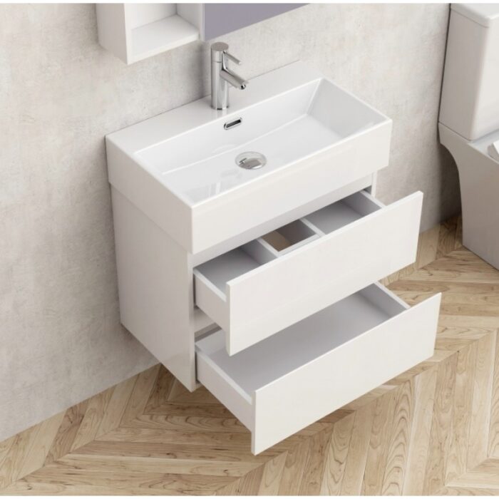 Долен конзолен шкаф за баня Inter Ceramic 5845W + УМИВ. 6036W – бяла елегантност - Image 3