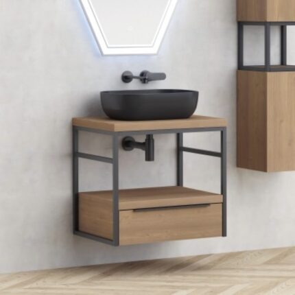 Долен конзолен шкаф за баня Inter Ceramic ICP 6056-039 КОМО + 887BLACK – елегантно решение за стилна баня