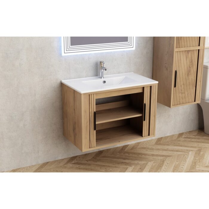 ШКАФ ЗА БАНЯ AREZZO 8045 WOODEN С БЯЛ УМИВАЛНИК 8066 - Image 2