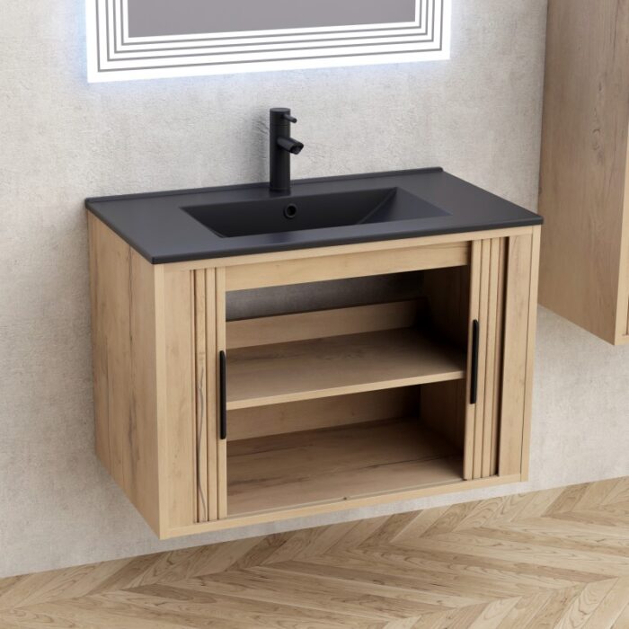 МЕБЕЛ ЗА БАНЯ 8045 WOODEN С УМИВАЛНИК 8066 ЧЕРЕН МАТ - Image 3