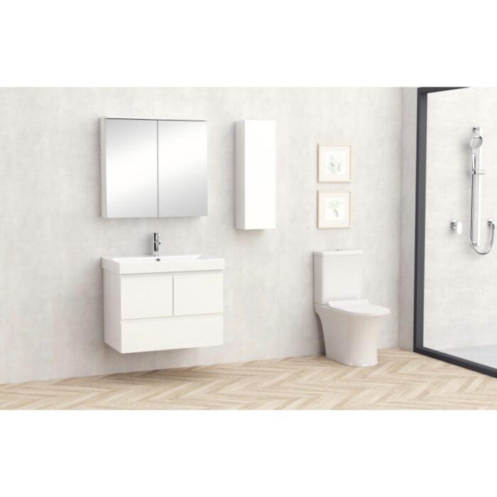Долен конзолен PVC шкаф за баня Inter Ceramic 9048-75W+УМИВ. 5953W-76CM AMBROGIO-75 – функционално и елегантно решение в бяло - Image 3