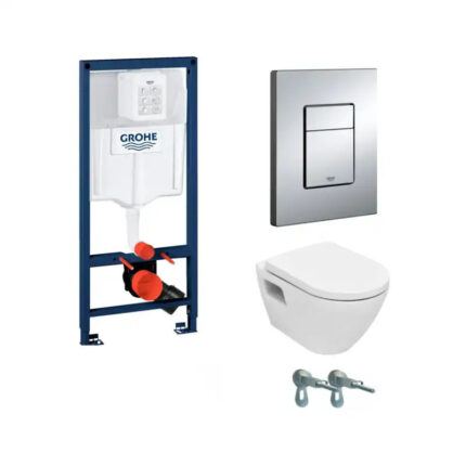 Структура за вграждане с крепежи, бутон и конзолна тоалетна 4 в 1 Solido Perfect GROHE 39186000 - пълен сет с конзолна тоалетна