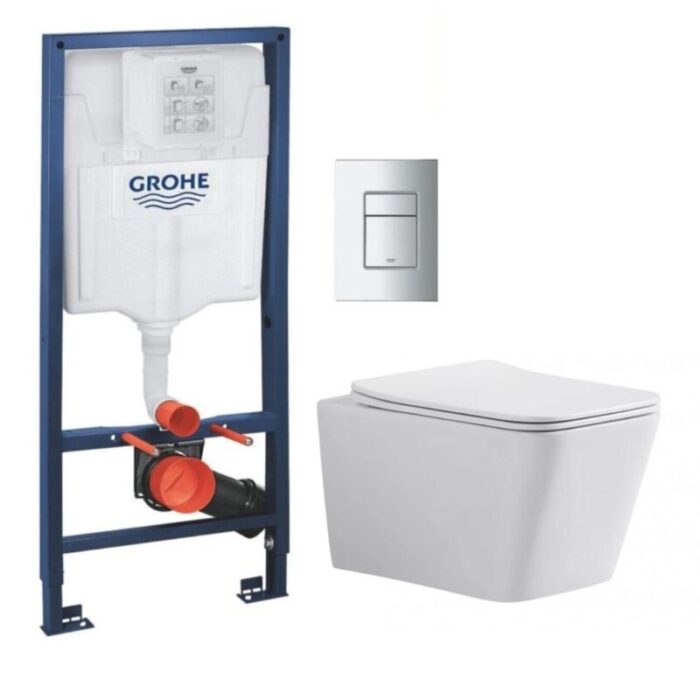 Структура за вграждане с квадратен хром бутон Rapid SL GROHE със стенна тоалетна чиния 5135 TORNADO SQUARE - Image 3