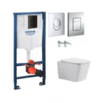 Структура за вграждане с квадратен хром бутон Rapid SL GROHE със стенна тоалетна чиния 5135 TORNADO SQUARE
