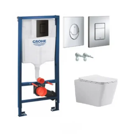 Структура за вграждане с квадратен хром бутон Rapid SL GROHE със стенна тоалетна чиния 5135 TORNADO SQUARE